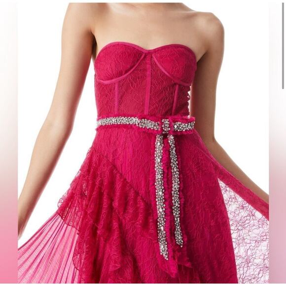 Alice + Olivia Bree hot pink lace ruffle gown size 2 - Picture 4 of 7